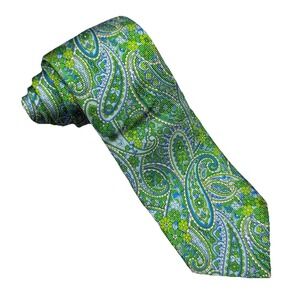 Lilly Pulitzer Palm Beach Men's Tie Green/Blue Paisley Satin Silk 3.5" x 61.25"